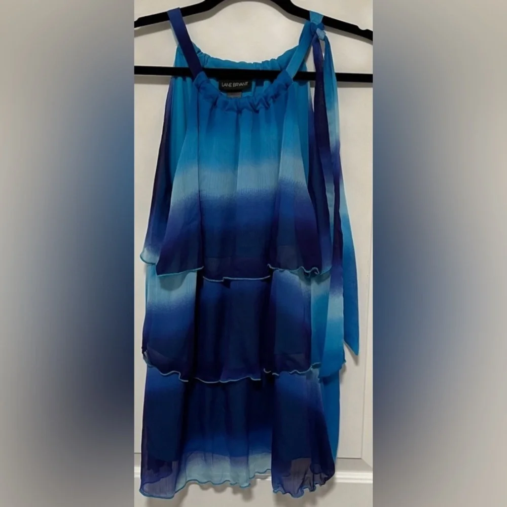 Lane‎ Bryant Blue Ombré Tiered Chiffon Blouse Sleeveless Swing Top Size 16 - Picture 5 of 13